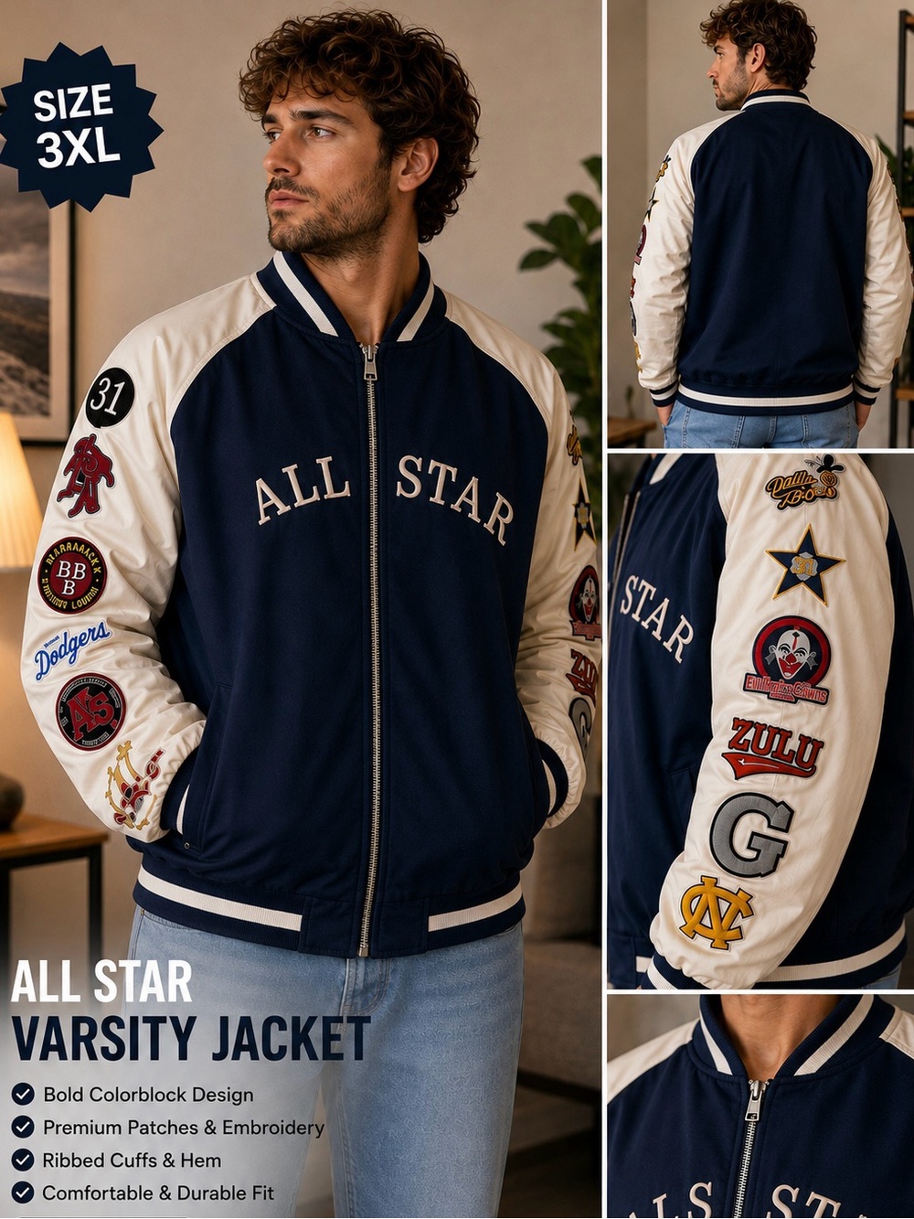 Men’s Navy & Cream Varsity Jacket -